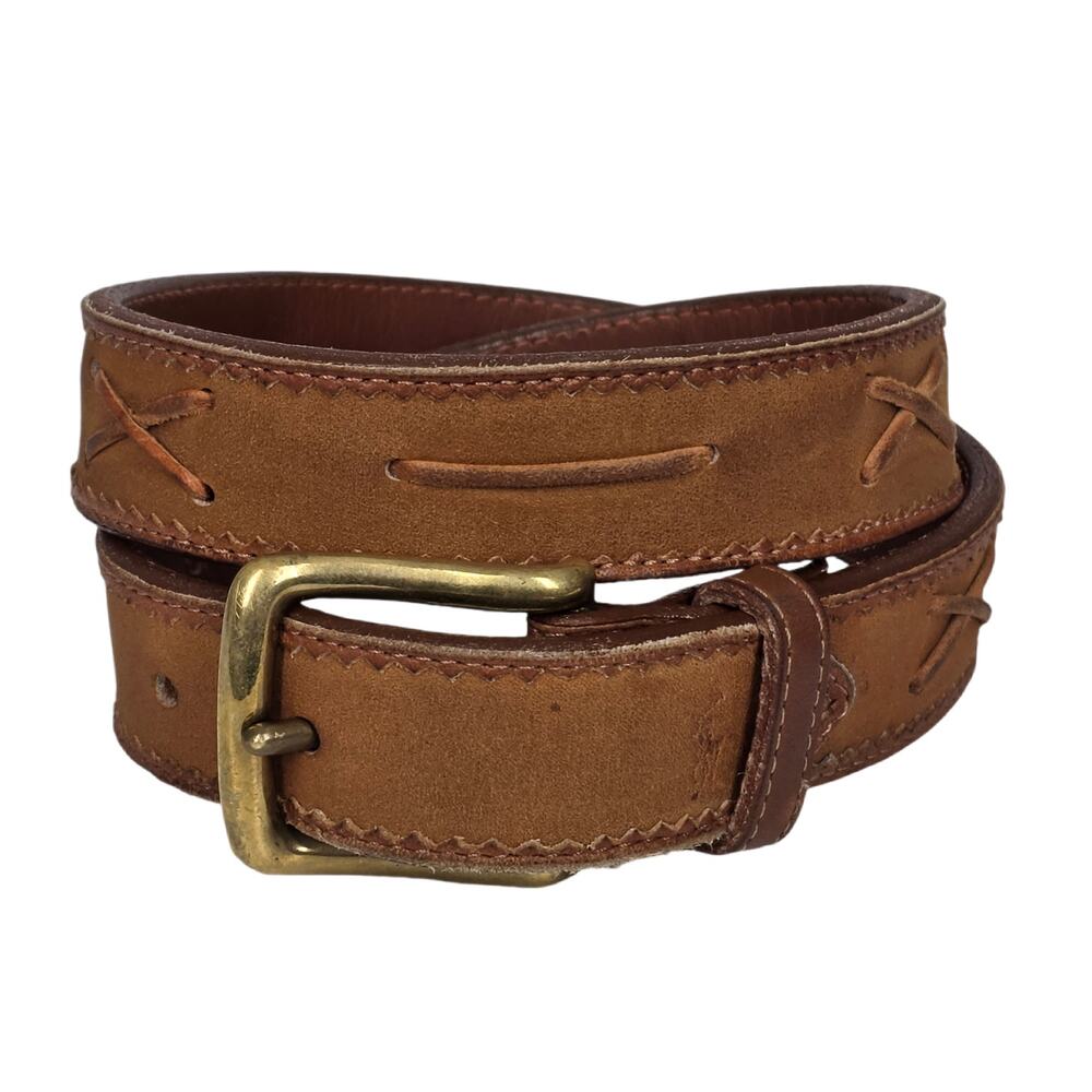 POLO RALPH LAUREN VINTAGE 90’S BROWN WESTERN LEATHER BELT BRASS BUCKLE – SIZE 26